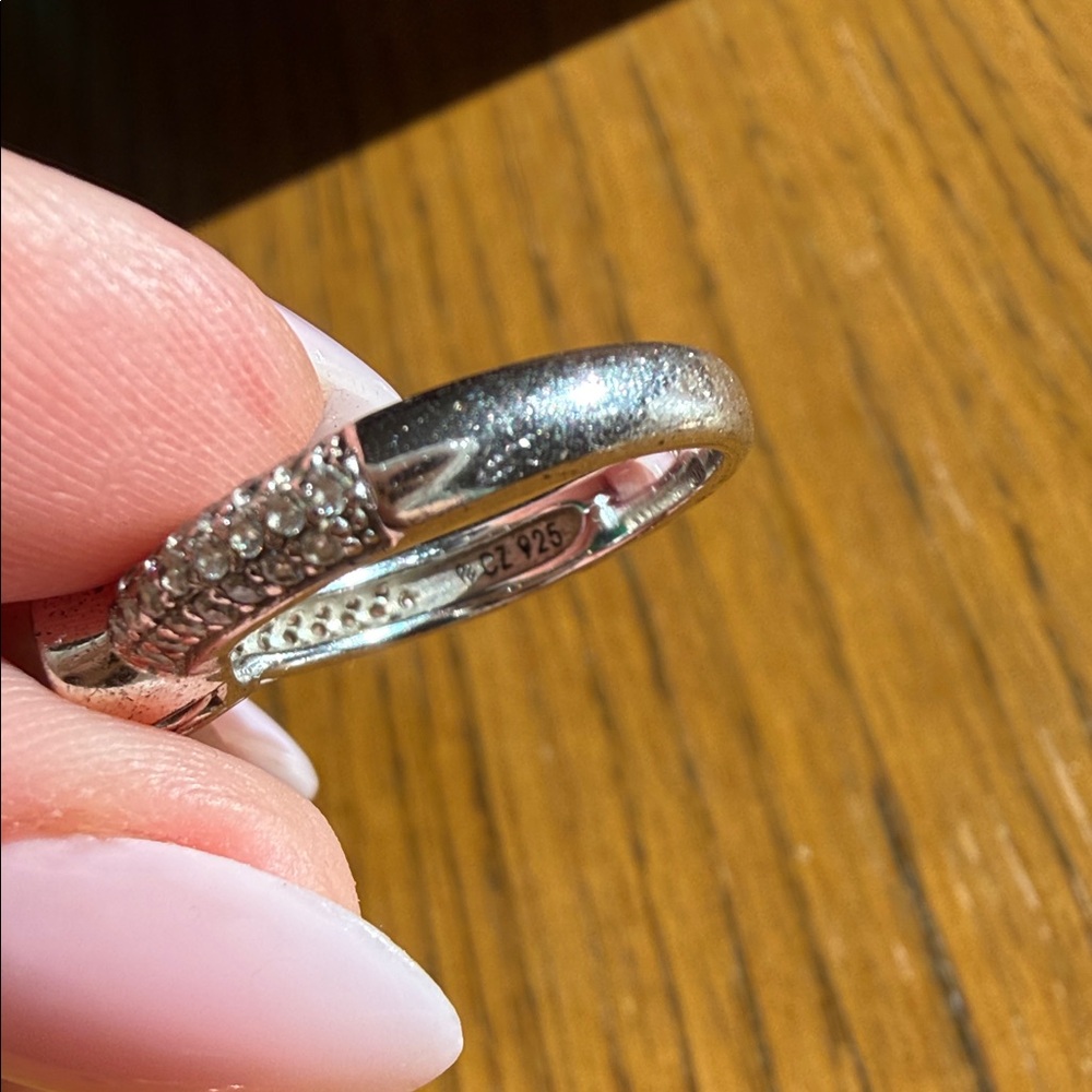 Silver and Green Gemstone Ring sz 7 - Picture 4 of 5